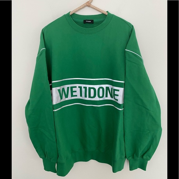 NEW We11done Green Reflective Logo Sweatshirt - Picture 5 of 8